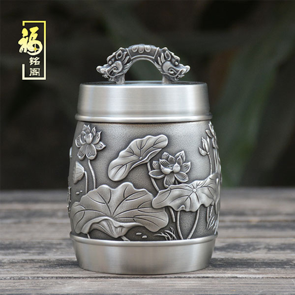 5Cgo 561700185799 福銘閣茶葉罐錫罐茶壺茶杯泡茶茶海和諧盛世純錫茶葉罐金屬錫器密封保鮮儲茶罐 HJT89200