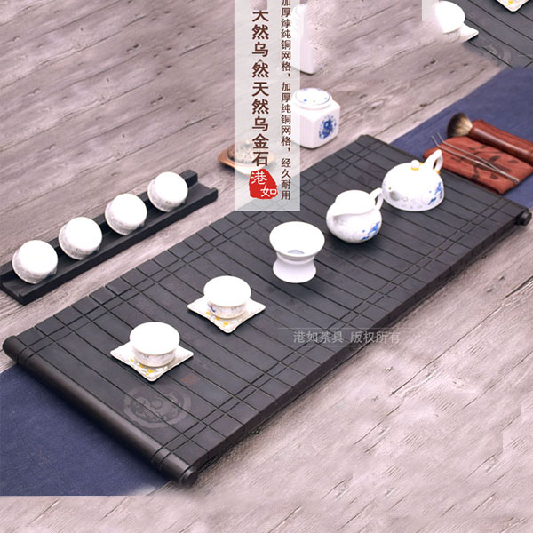 5Cgo 561632974214 港如石茶盤烏金石茶壺茶杯泡茶茶海天然石材家用大號長方形茶經竹簡約排水功夫茶具 HJT81500