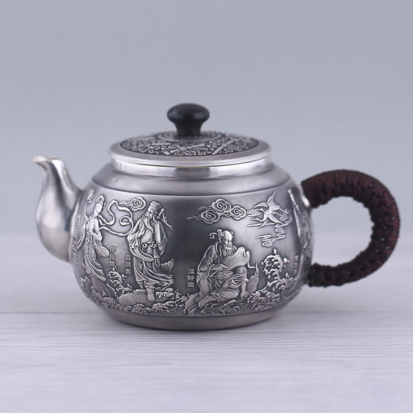 5Cgo 525466546099 日本原創999純銀純銀高檔銀壺茶壺茶杯泡茶茶海茶玩燒水壺純手工功夫茶具八仙壺 HJT09020