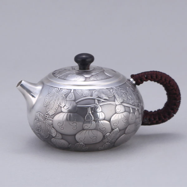 5Cgo 557561794910 日本原創手工純銀茶壺茶杯泡茶茶海茶玩高檔999茶壺銀壺泡茶壺功夫茶具葫蘆福祿滿堂 HJT09020