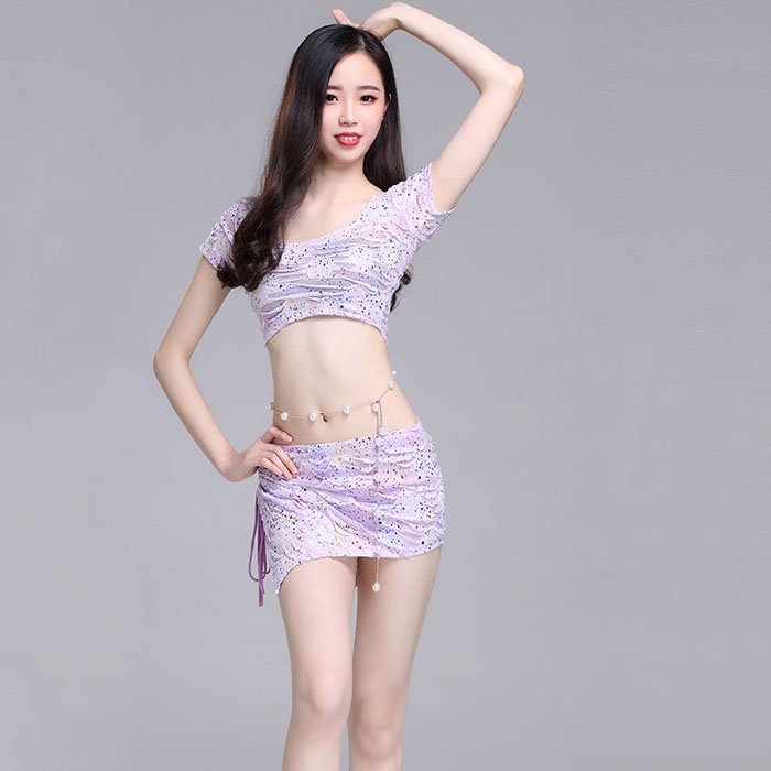5Cgo 567552314045 菲梵舞後肚皮舞練功服2018新款套裝舞蹈表演出服裝裙子女成人性感肚皮舞裙練功服 HJT80100