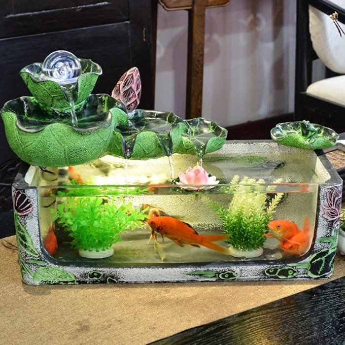 5Cgo 550712013992 招財假山風水輪轉運球客廳魚缸池魚缸景觀開幕送禮流水噴泉魚缸裝飾品荷趣-中號 AGL86400