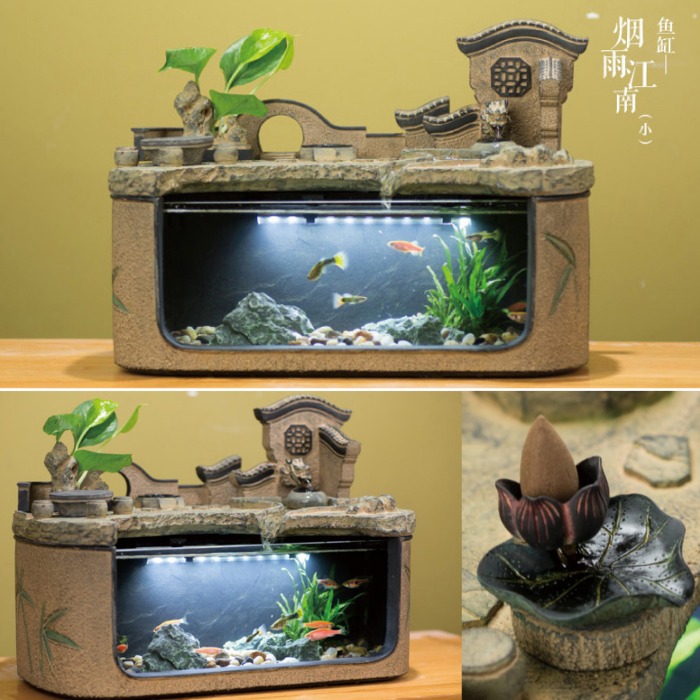 5Cgo 561853797809 煙雨江南客廳招財風水貔貅景觀擺飾流水噴泉魚缸鎮宅加濕水景裝飾品人造石材-小號 AGL89500
