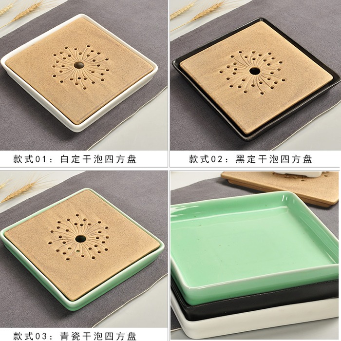 5Cgo 539919118812 促銷款全陶瓷日式功夫茶具正方形茶盤粗陶茶托儲水式茶海茶洗個人辦公室泡茶煙火干泡 AGL54000