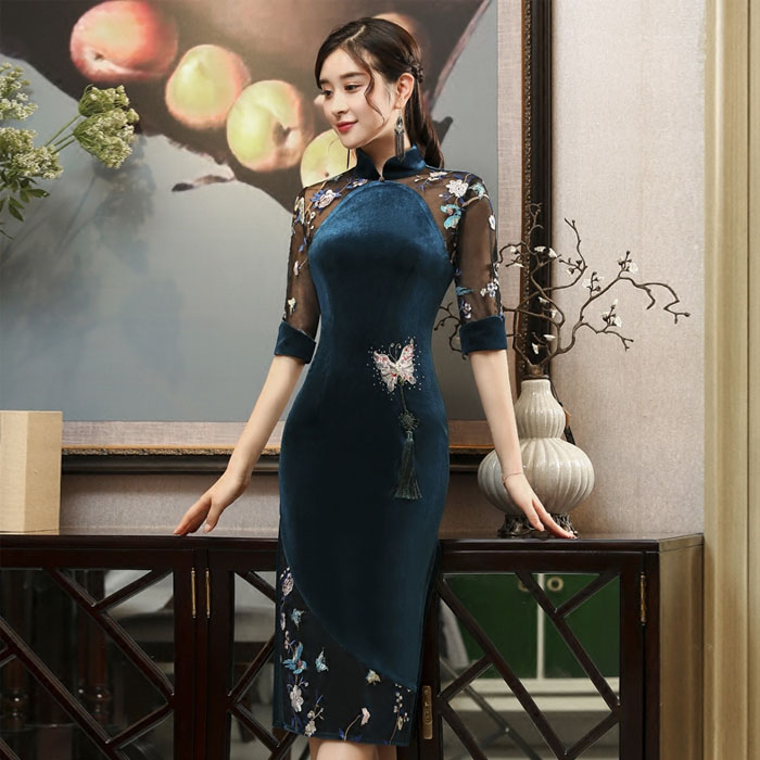 5Cgo 564428647471 新款夏季禮服旗袍春季改良旗袍新款女端莊大氣性感旗袍冬女長袖日常蕾絲連衣裙 HJT43300