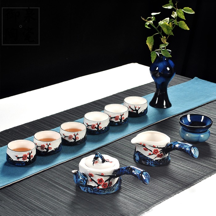 5Cgo 540654904801 窯變側把壺茶壺品茶杯公道杯功夫茶具套裝陶瓷手繪寒梅花辦公室裝家送禮含花瓶 AGL03200