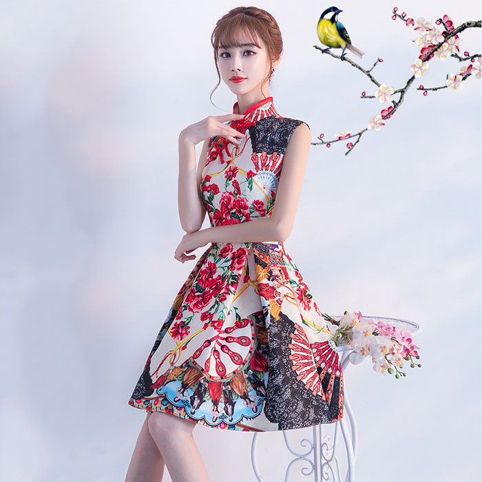 5Cgo 568923385620 新款夏季禮服舞會宴會時尚改良版短款現代年輕款清新少女主持小香風旗袍連衣裙 HJT82200