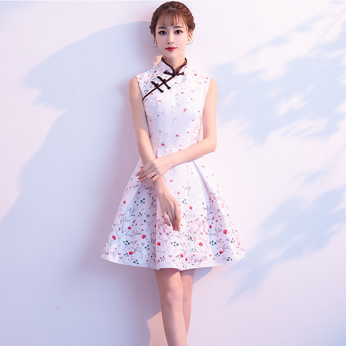 5Cgo 572564637687 新款夏季旗袍禮服改良版小旗袍夏季新款低領短款時尚少女年輕款現代休閑祺袍裙 HJT89100