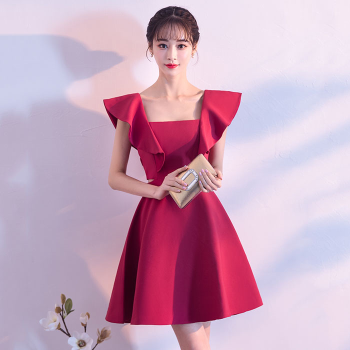 5Cgo 568528466349 新款夏季舞會宴會敬酒服新娘新款夏季紅色結婚回門訂婚短款名媛洋裝小禮服裙女 HJT89100