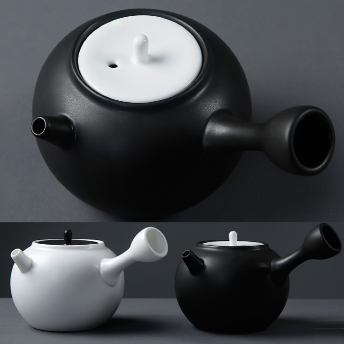 5Cgo 552221408477 亞光黑白撞色側把壺陶瓷單壺日式功夫茶具泡茶器側把圓滿壺工業風簡約180ML AGL88000