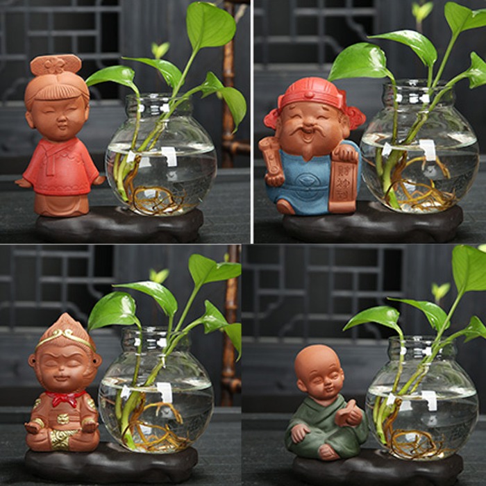 5Cgo 566363669141 茶寵擺件精品紫砂彩陶瓷茶玩迷你水培玻璃花瓶收納罐悟空齊天大聖沙彌財神 AGL02000