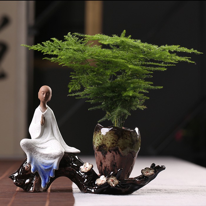 5Cgo 567574643324 茶寵擺件小和尚彌禪意倒流香爐花盆裁茶道茶桌茶盤茶玩桌面飾品泡茶必備禪定智慧 AGL87000 