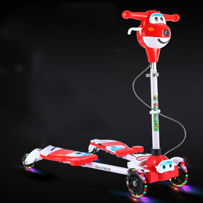 5Cgo 566728369842 寶寶滑板車兒童初學者蛙式剪1-6歲可折疊四輪小孩溜溜雙腳四輪閃光音樂雙腳滑滑車 HJT05100