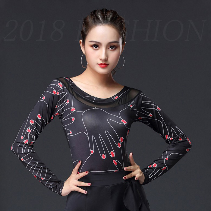 5Cgo 579787788927國標舞圓領上衣新款女成人拉丁舞上衣交誼舞服裝捷舞騷莎練習服表演倫巴恰恰桑巴牛仔鬥牛 ZSL96000