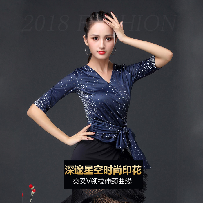 5Cgo 576116100525 國標舞上裝新款女成人拉丁舞倫巴恰恰桑巴牛仔鬥牛上衣現代交誼舞服裝秋捷舞騷莎舞衣 ZSL67000