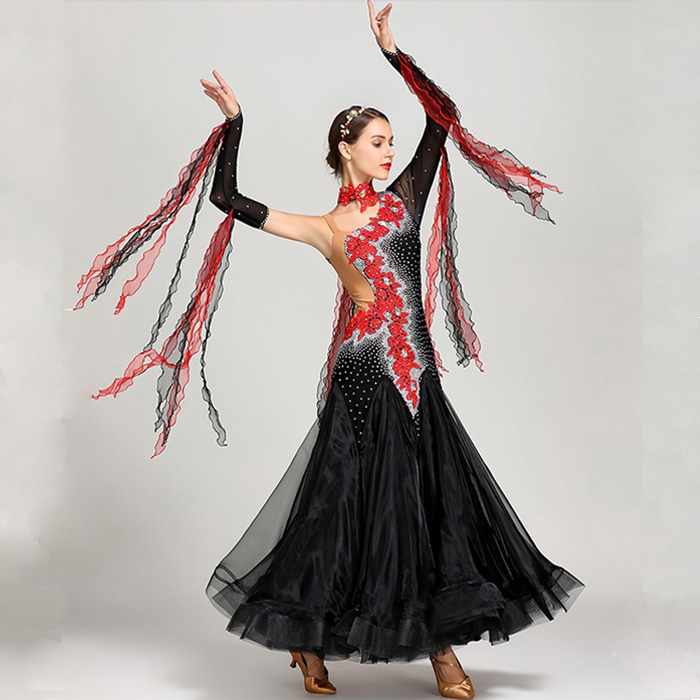 5Cgo 581176307078現代舞裙演出服國標舞服鑲鉆比賽服舞衣舞裙肚皮舞華爾茲探戈狐步快步舞恰恰騷沙ZSL88300