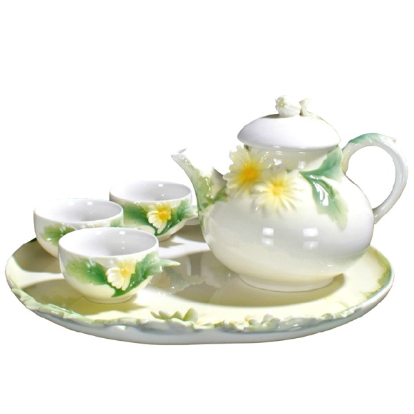5Cgo 琺琅瓷 9052913111 菊花饗宴 茶具六件組 (茶盤*1 茶壺*1 杯*4 ) AGL02200