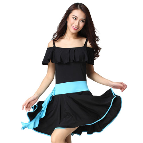 5Cgo 16531622852 拉丁舞服 廣場舞服裝 新款 雙肩荷葉拼色連衣裙套裝 女式  MIK67000 