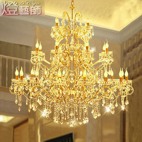 5Cgo 5836606280 金色水晶吊燈客廳燈大型歐式水晶吊燈複式奢華別墅燈8883  SHM96910