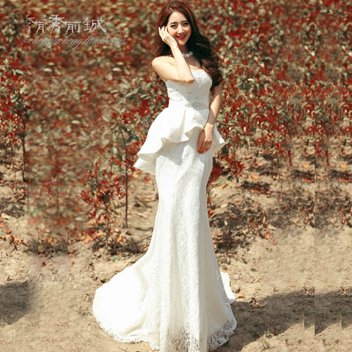 5Cgo 18333066690 新款2013抹胸邦帶婚紗 韓版拖尾結婚禮服公主魚尾婚紗	 MIK06100