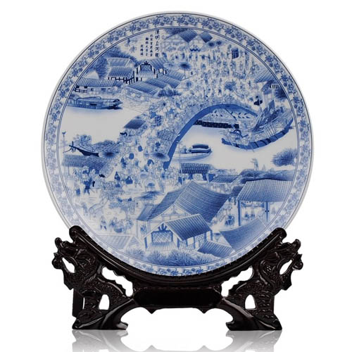 5Cgo 陶瓷器粉彩 青花瓷 裝飾盤 花盤子 擺設 現代時尚 家飾 工藝品 擺件禮品 LXM72000