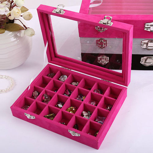 5Cgo 19018017810 高檔木質翻蓋24格耳釘盒 耳環盒 飾品配件盒 飾品展示盒托盤 MIK52000