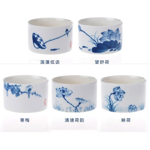 5Cgo 18288283915 青花瓷茶杯德化陶瓷釉下彩功夫茶具品茗杯禪意茶碗泡茶 五個杯 AGL07000