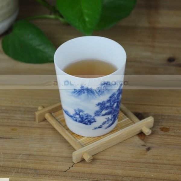 5Cgo 35036820334 薄胎青花瓷茶具茶杯水杯泡茶杯仿手繪主人杯 150ml 四個杯 AGL87000