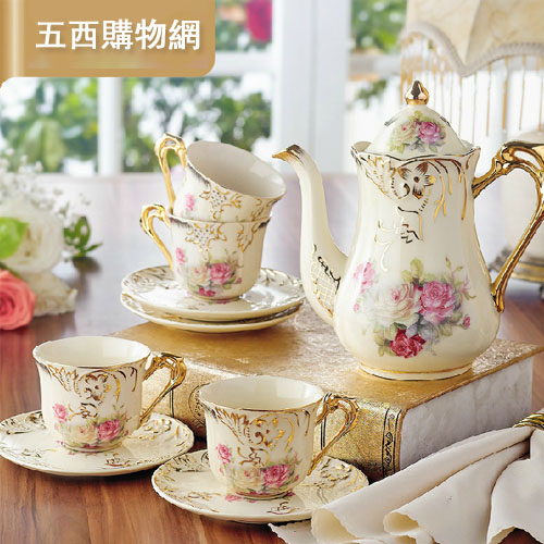 5Cgo 22400751798 歐式镂空描金/高檔咖啡杯具套裝/特別創意/英式紅茶具/杯碟壺   SHM54300