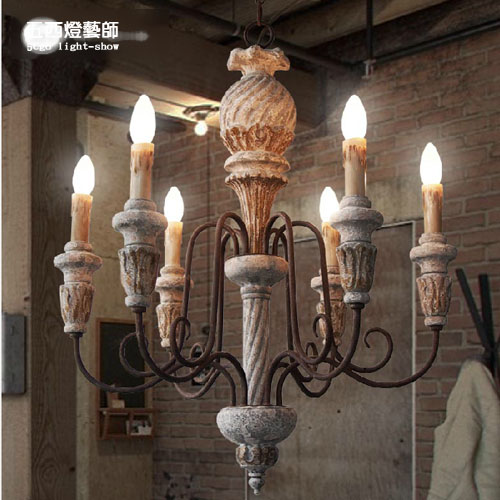 5Cgo 37343596069  木頭工業風復古酒吧台美式鄉村風 波西米亞六吊燈  SHM05820
