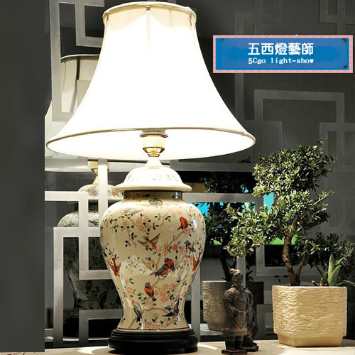 5Cgo 36757826133 大號景德鎮手繪花鳥陶瓷現代歐式田園客廳書房臥室台燈 高69公分 SHM82300