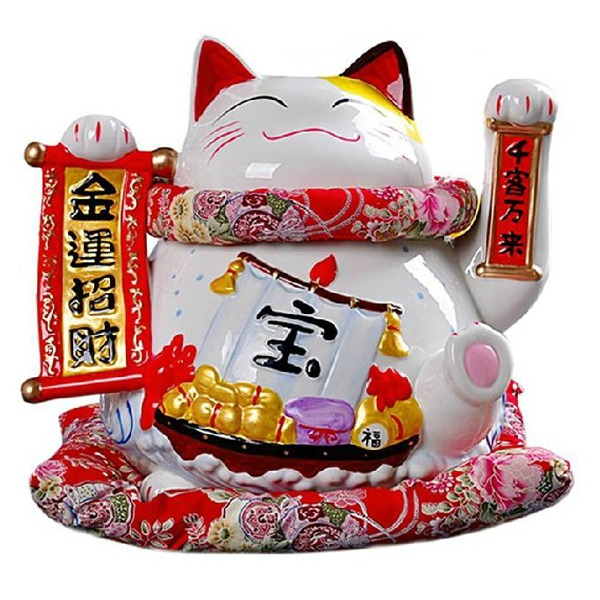 5Cgo 22525231486 千客萬來 金運招財貓 發財貓 存錢筒 陶瓷飾品鈴鐺 12寸 WOD83200