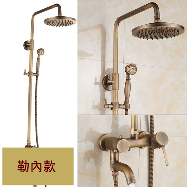 5Cgo 36470666301 勒內簡約歐式淋浴花灑套裝 全銅仿古水龍頭 復古頂蓬仿古話筒蓮蓬頭 AGL99400 