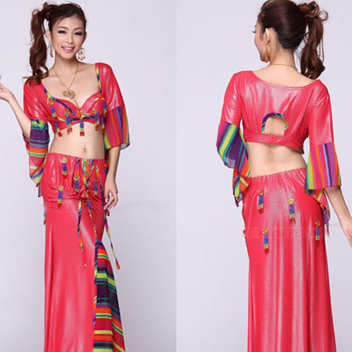 5Cgo 22395823998 肚皮舞高級套裝新款 表演出服 冰絲布彩紋文胸+包臀裙套裝  ZXJ77200
