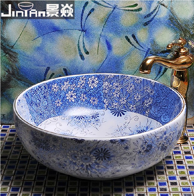 5Cgo 18881438368 景德陶瓷藝術台盆洗臉盆洗面盆藍色花園 WOD86200