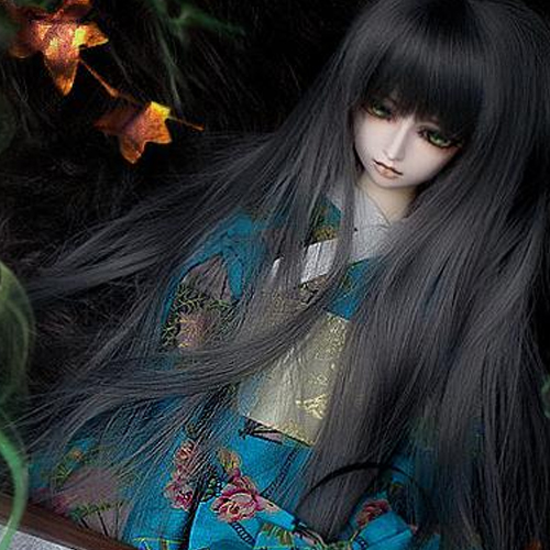 5Cgo 7280300060 SD/BJD 娃衣/古裝 日本振袖和服 碧綠色底金扇圖案 1/4,1/3 MIK84100