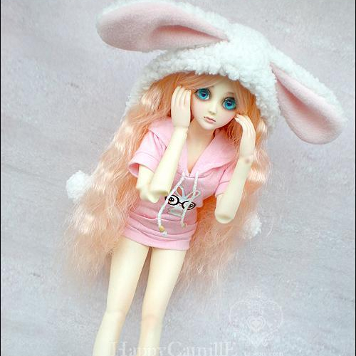 5Cgo 13622019641 BJD/SD 娃衣/衣服 萌系粉紅短袖掛帽上衣-小兔圖案 1/3,1/4 MIK85000