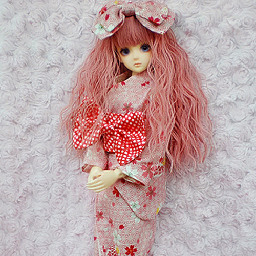 5Cgo 9107282892 BJD/MSD 娃娃 衣服/娃衣★日本 和服 浴衣★粉色櫻花籠圖案 1/4 MIK96000