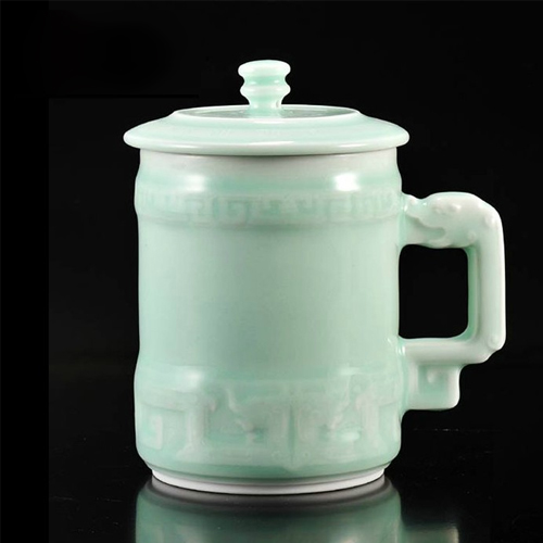 5cgo 16794179208 手工婺窯辦公杯帶把帶蓋茶杯 玉青瓷陶瓷杯子茶具商務禮物  ZYH99200
